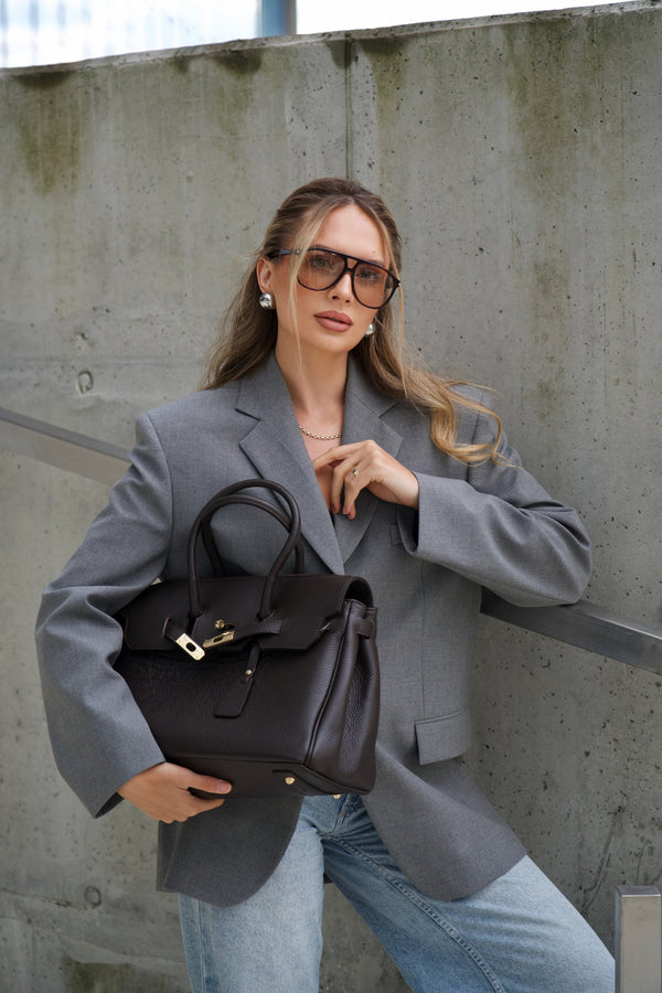 Women's Dark Brown Satchel Handbag made of Premium Italian Genuine Leather Estro ER00116362