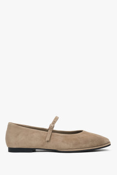Women's Beige Ballet Flats with Buckle made of Soft Velour Estro ER00117263.