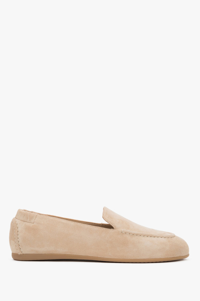 Women's Beige Barefoot Loafers made of Soft Genuine Velour Estro ER00120473.