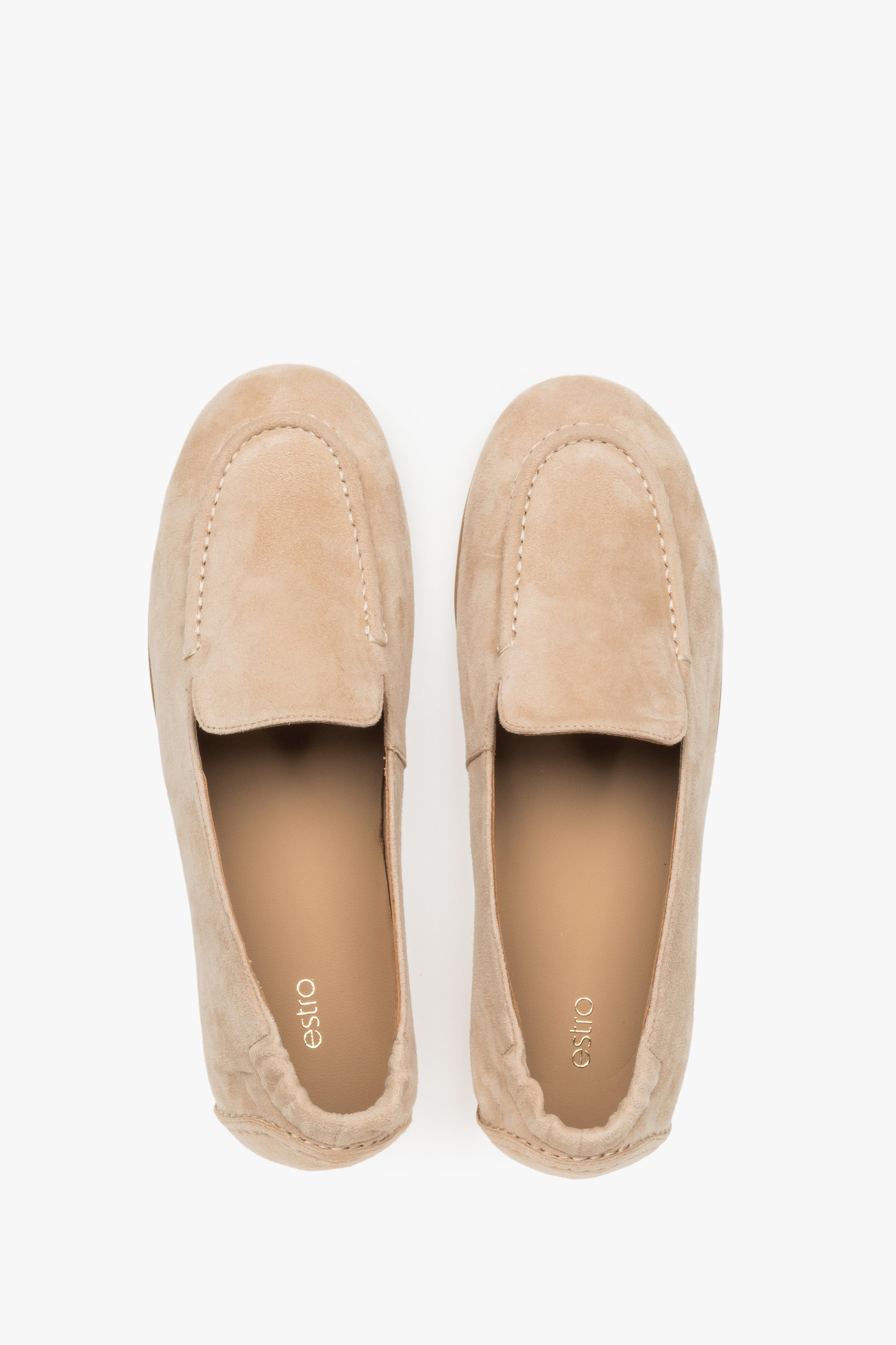 Estro women's beige barefoot-style shoes made of soft velour leather.