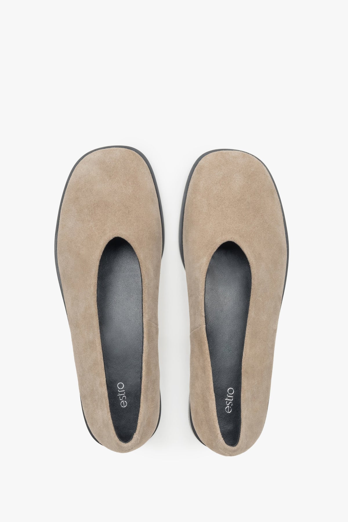 Velvety-touch beige ballet flats by Estro, made from soft velour.