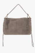 Women's Beige Boho Bag with Braided Handle made of Premium Genuine Italian Velour Estro ER00118156.