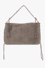 Women's Beige Boho Bag with Braided Handle made of Premium Genuine Italian Velour Estro ER00118156.