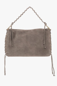 Women's Beige Boho Bag with Braided Handle made of Premium Genuine Italian Velour Estro ER00118156.