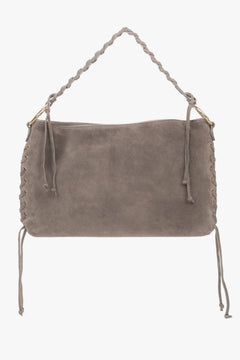 Women's Beige Boho Bag with Braided Handle made of Premium Genuine Italian Velour Estro ER00118156.