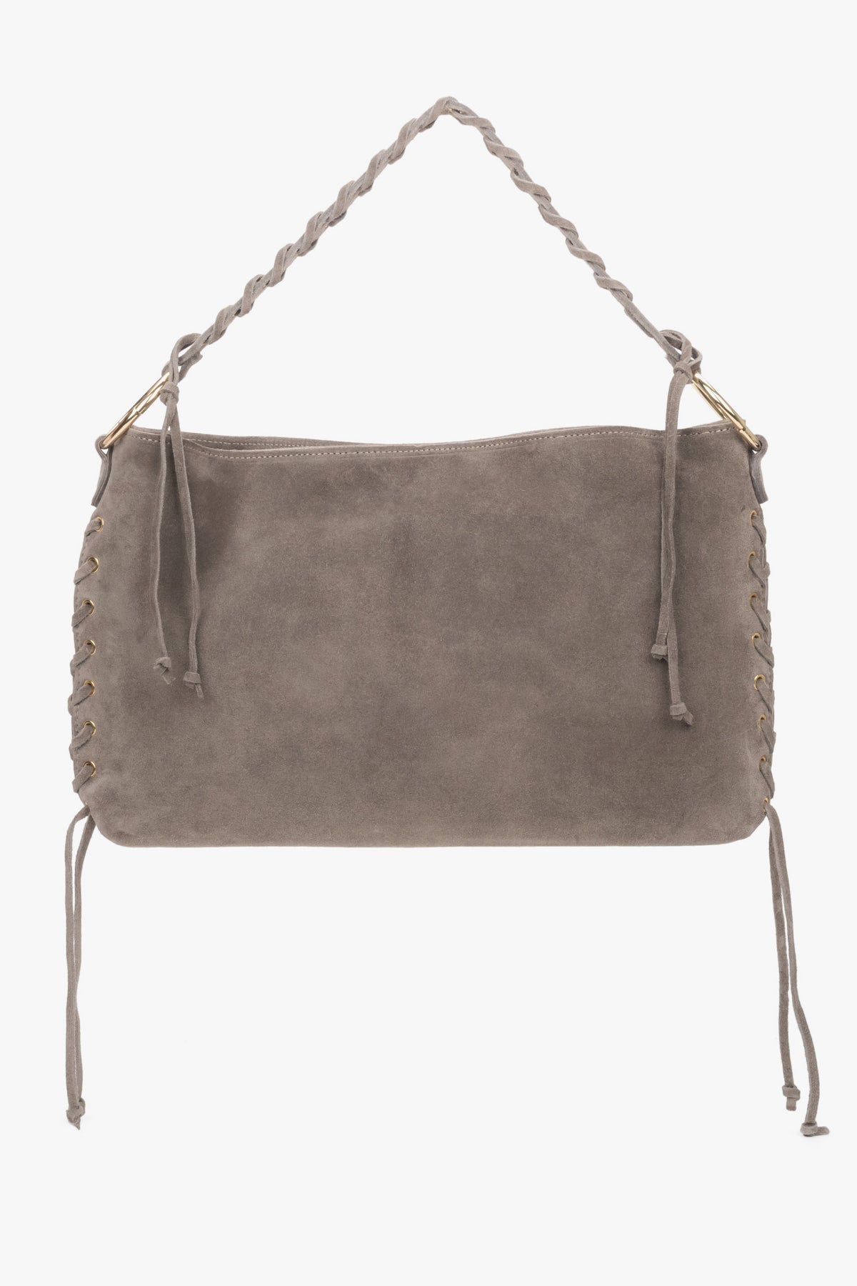 Women's Beige Boho Bag with Braided Handle made of Premium Genuine Italian Velour Estro ER00118156.