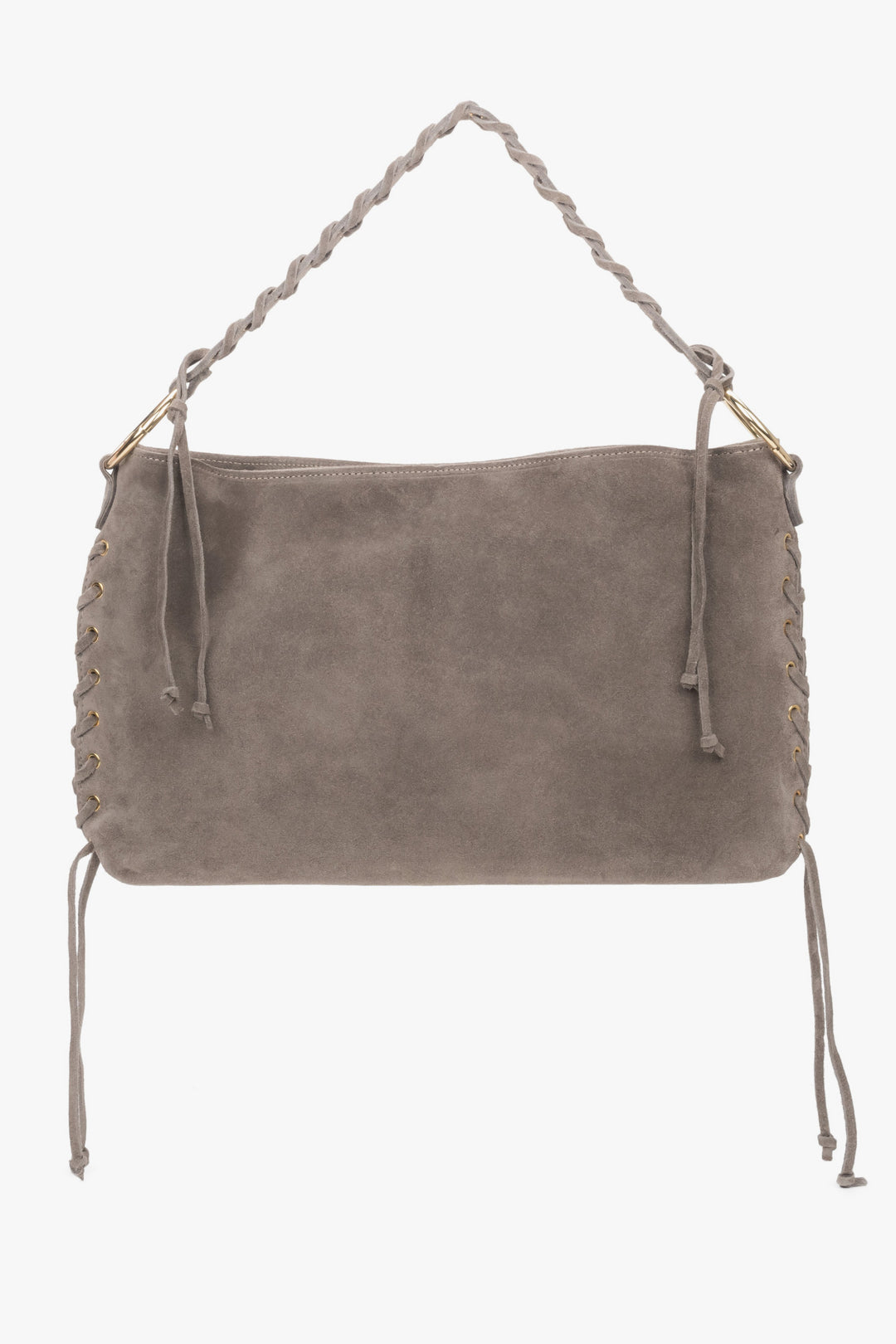 Women's Beige Boho Bag with Braided Handle made of Premium Genuine Italian Velour Estro ER00118156.