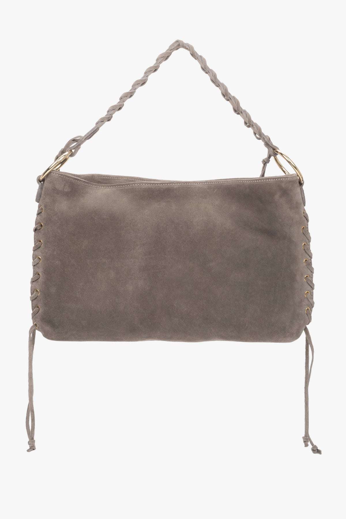 This elegant beige boho bag from Estro features a soft, premium Italian velour exterior with a braided handle, perfect for everyday wear.