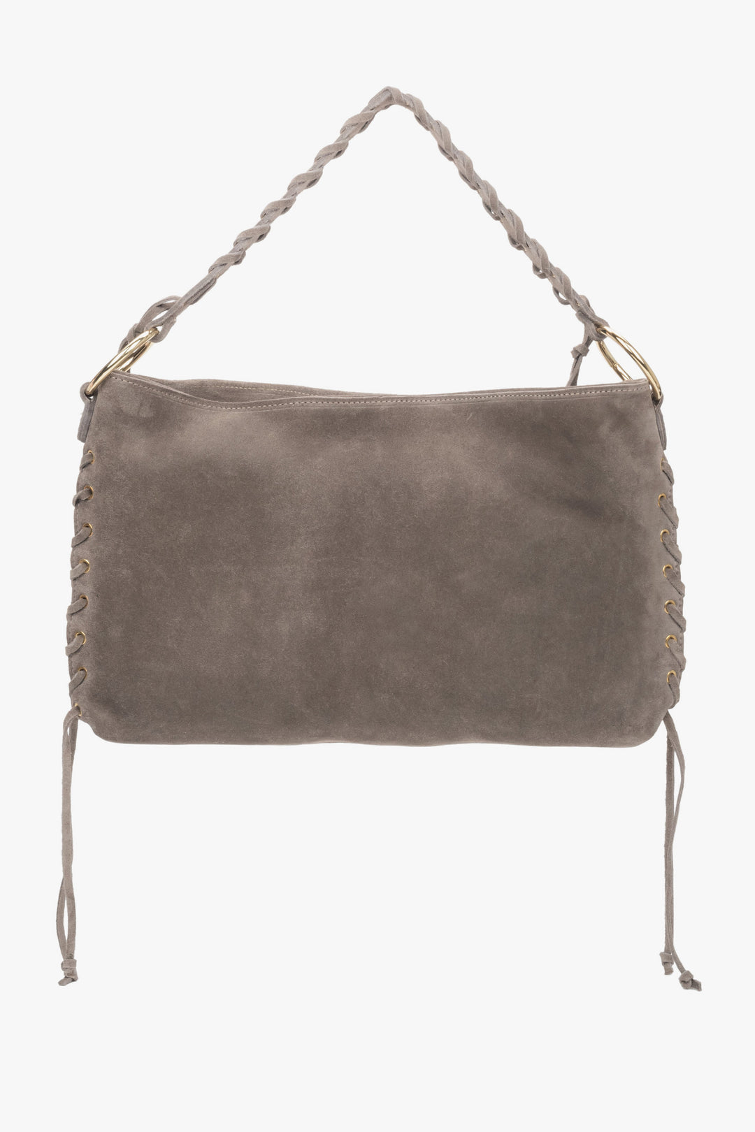 This elegant beige boho bag from Estro features a soft, premium Italian velour exterior with a braided handle, perfect for everyday wear.