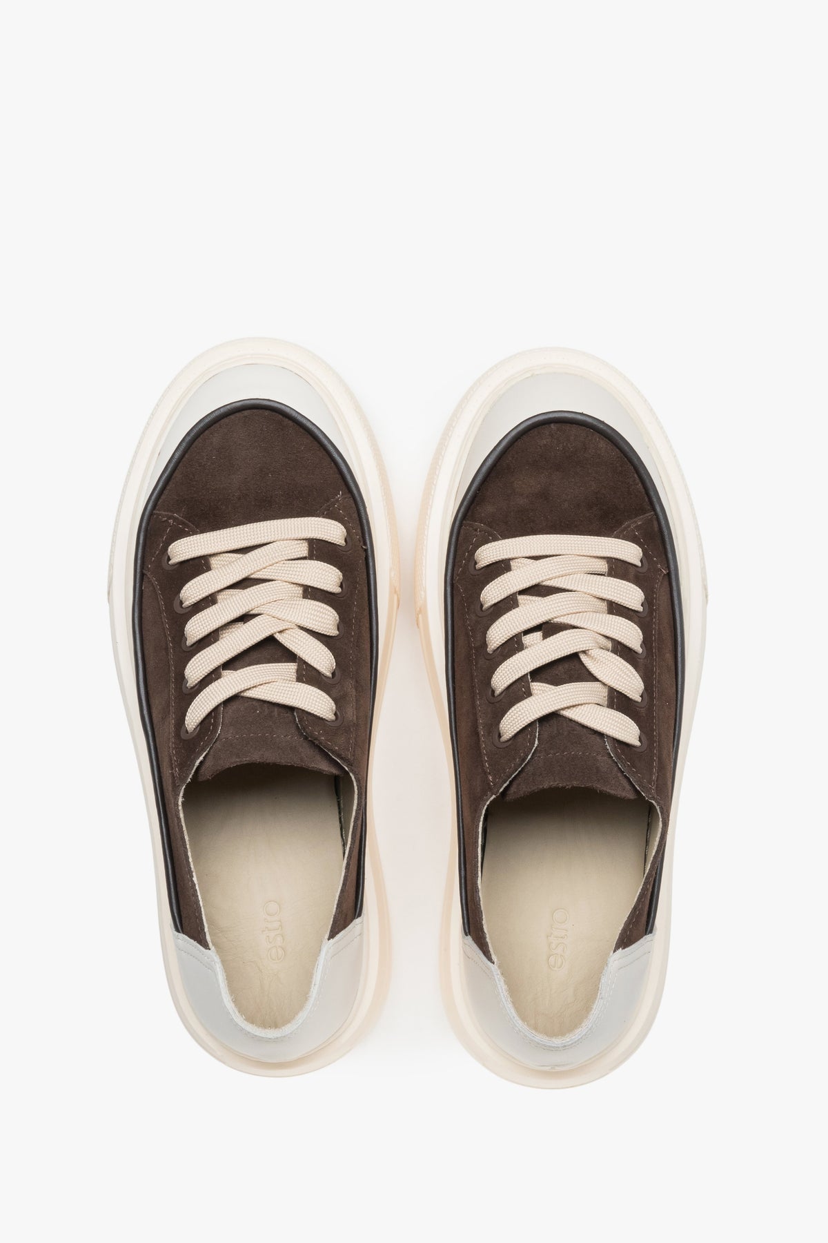 Estro women's platform sneakers, beige and brown, with a wide fit (H) and Italian leather lining.