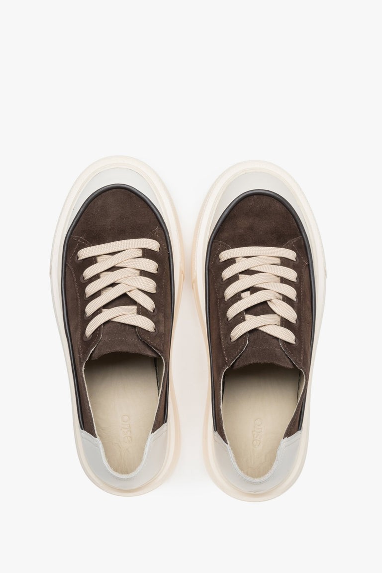 Estro women's platform sneakers, beige and brown, with a wide fit (H) and Italian leather lining.