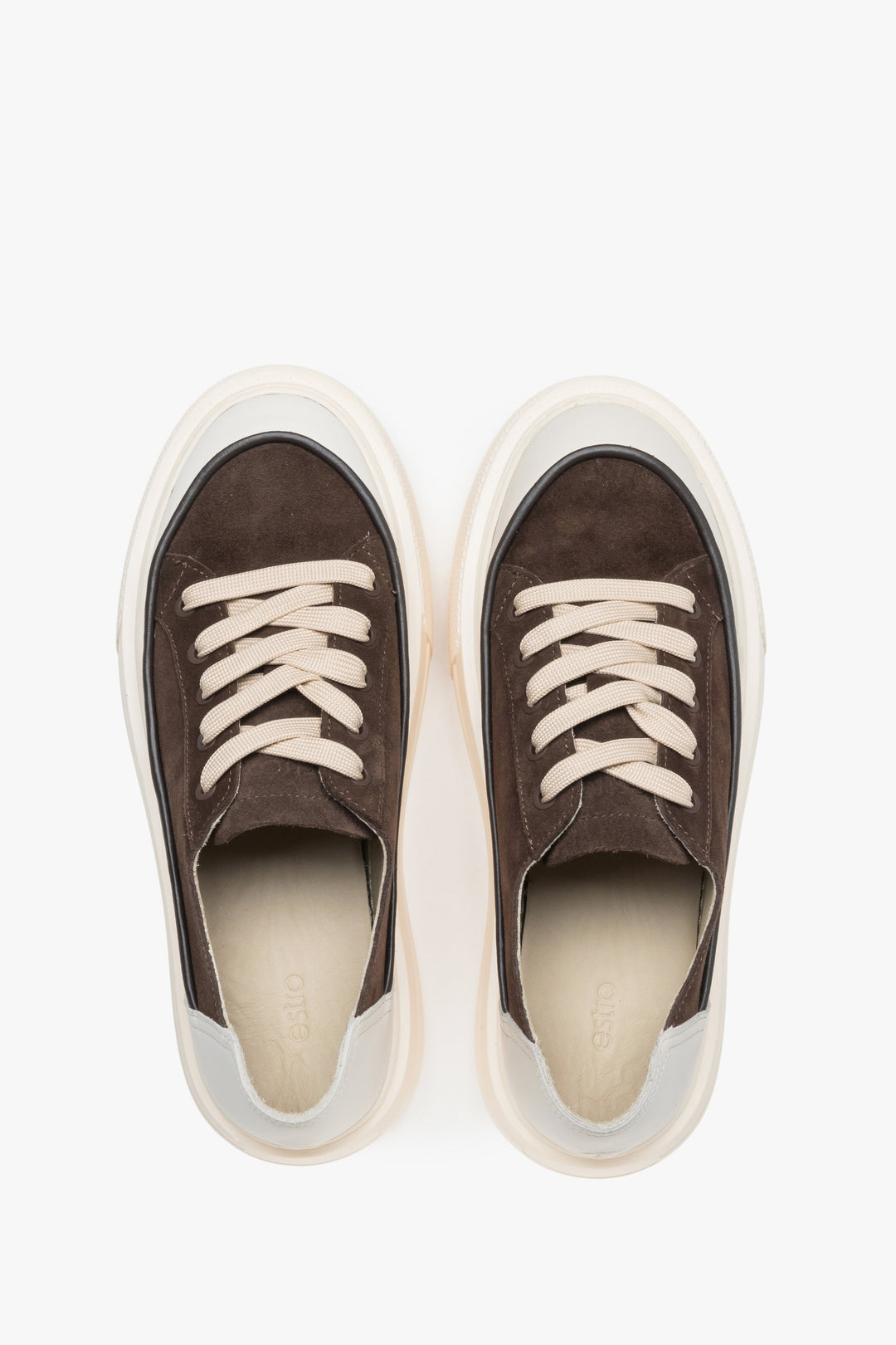 Estro women's platform sneakers, beige and brown, with a wide fit (H) and Italian leather lining.