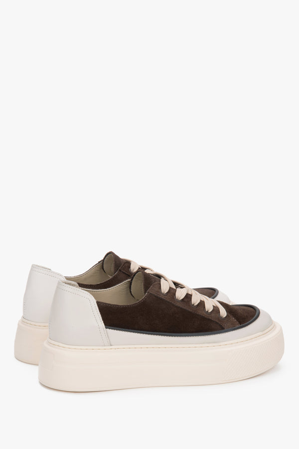 Beige and brown Estro women's platform sneakers, featuring a wide fit and soft heel counter.