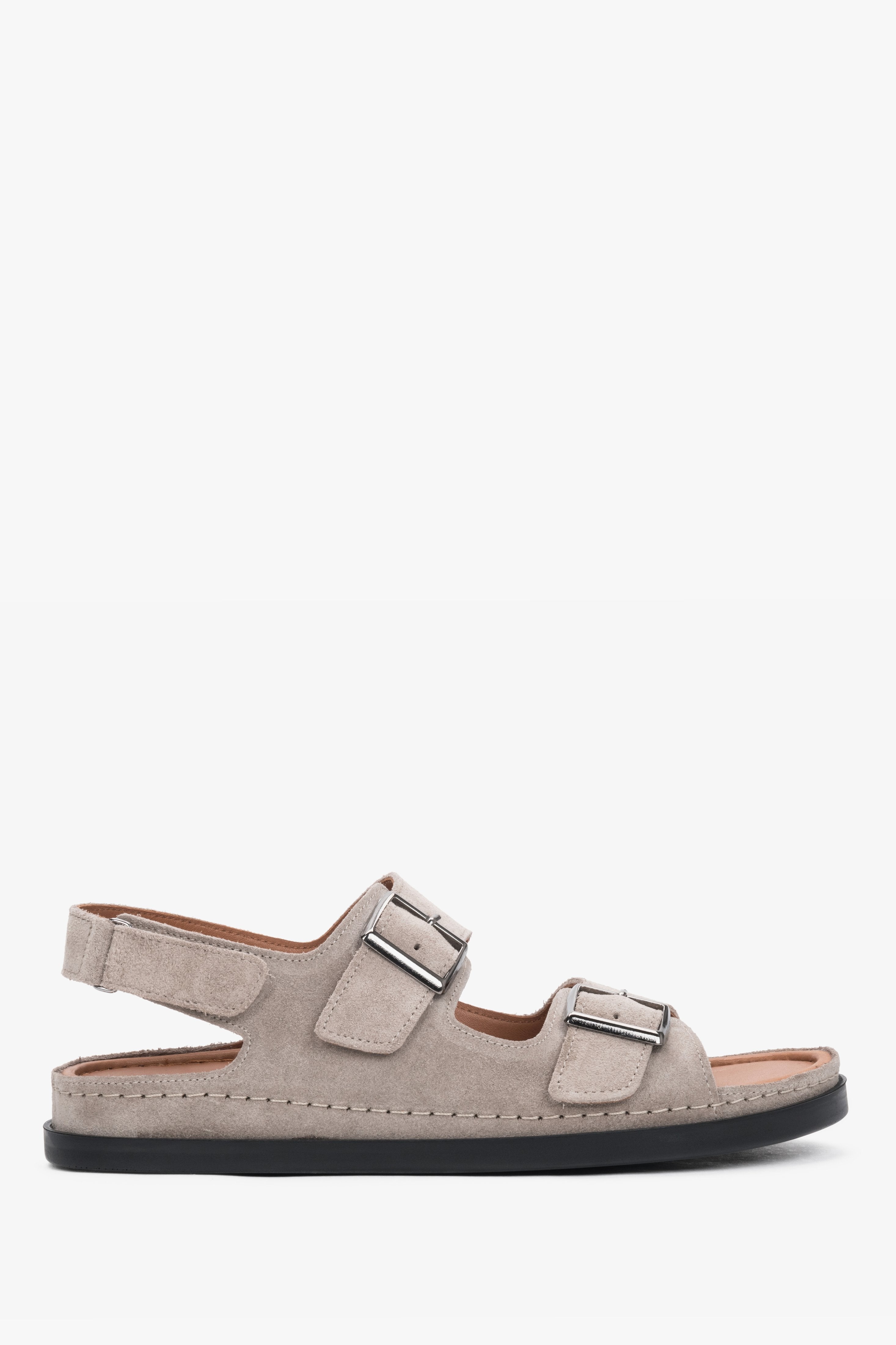 Women’s Beige Comfort Sandals made of Velour with Adjustable Straps Estro ER00117646.