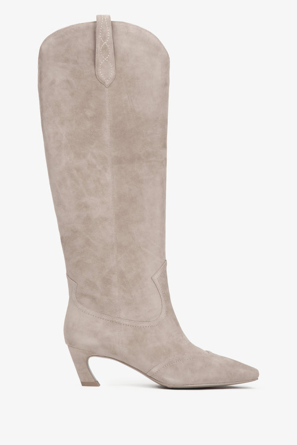 Women's Beige Cowboy Boots in Natural Suede with a High Shaft Estro ER00116173