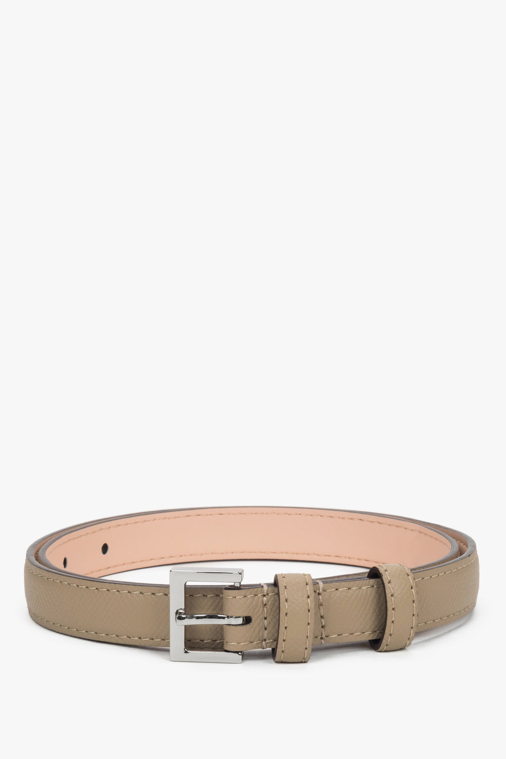 Women's delicate beige leather belt with elegant silver accents, Estro ER00118276.