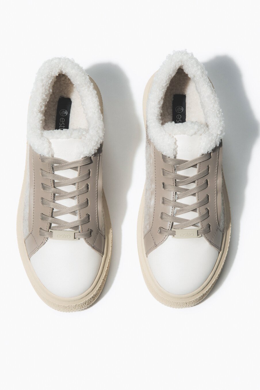 Women's Fur Lined Beige Winter Sneakers made of Genuine Leather Estro ER00116046