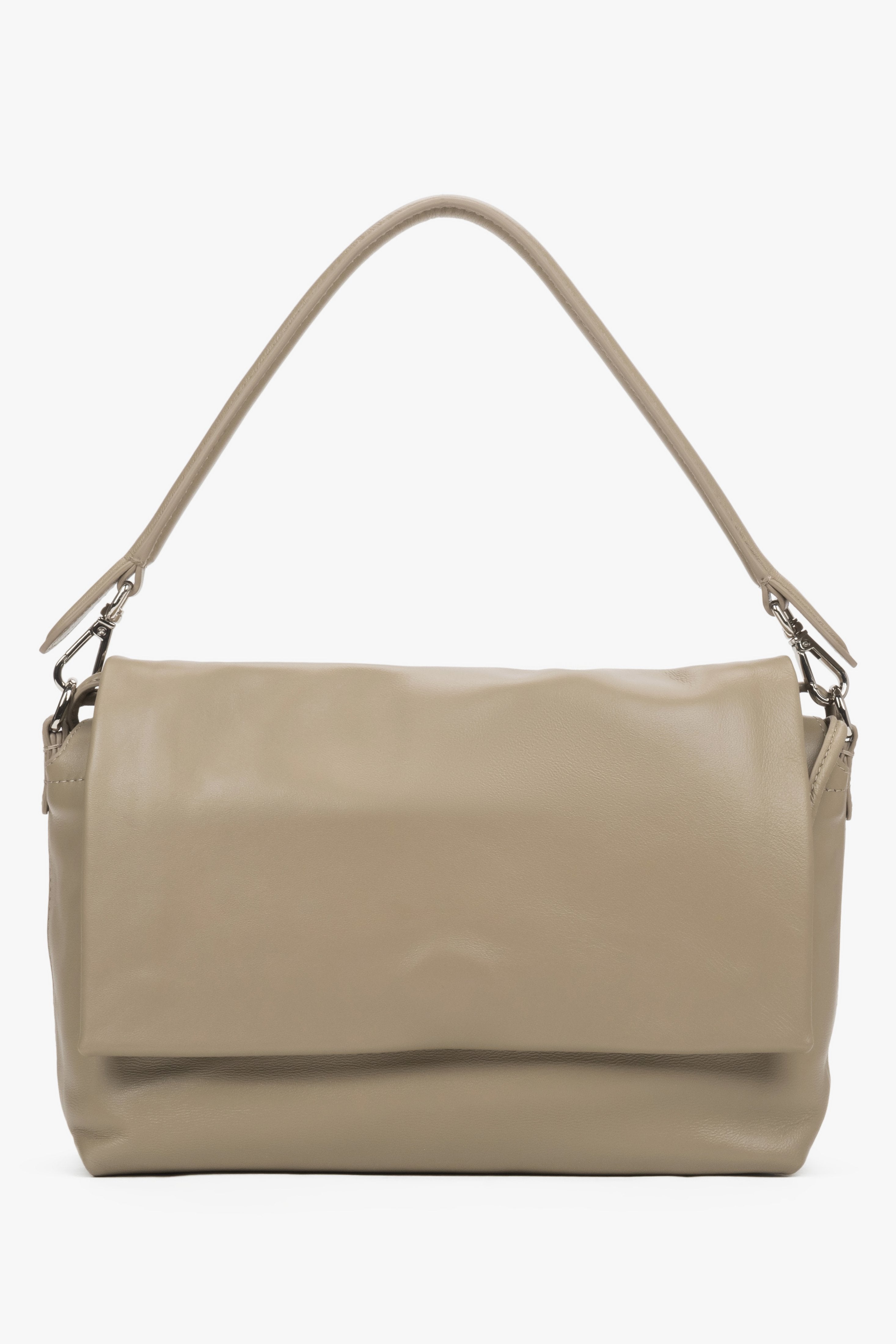 Women's beige genuine leather crossbody bag with magnetic closure Estro.