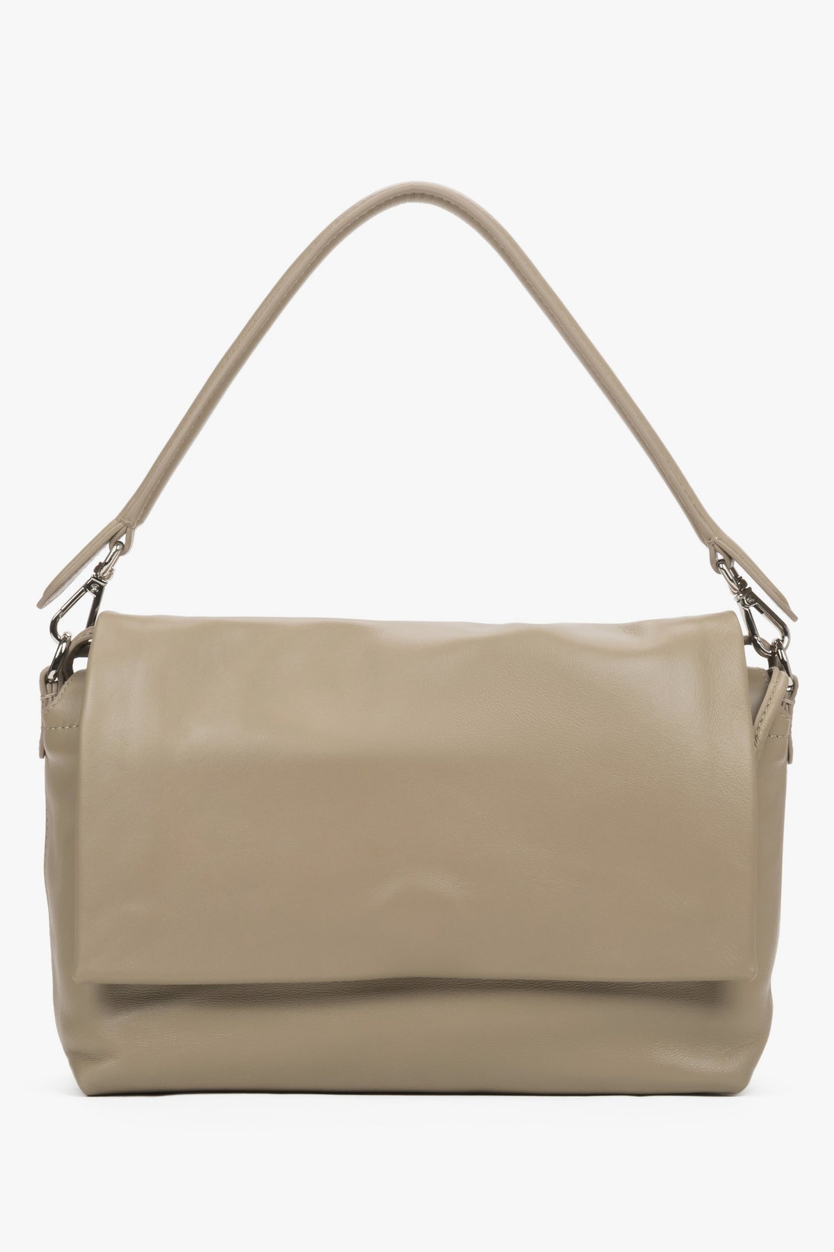 Women's beige genuine leather crossbody bag with magnetic closure Estro.