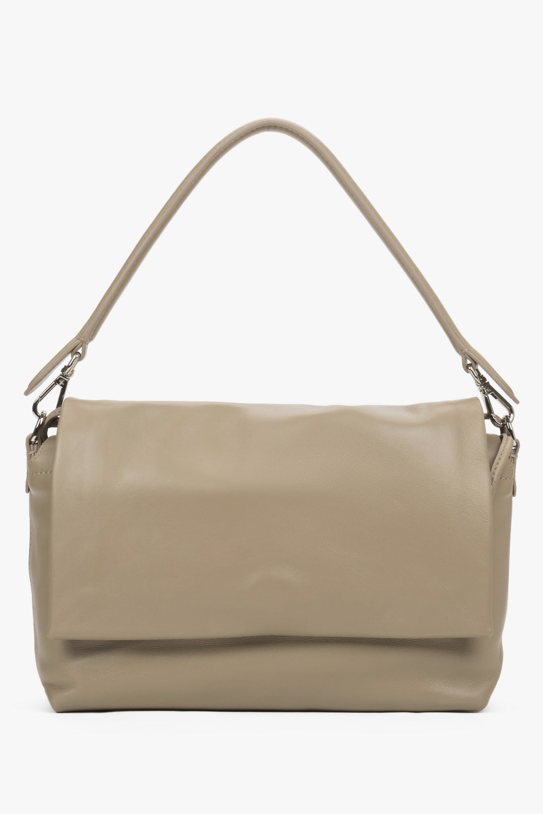 Women's beige genuine leather crossbody bag with magnetic closure Estro.
