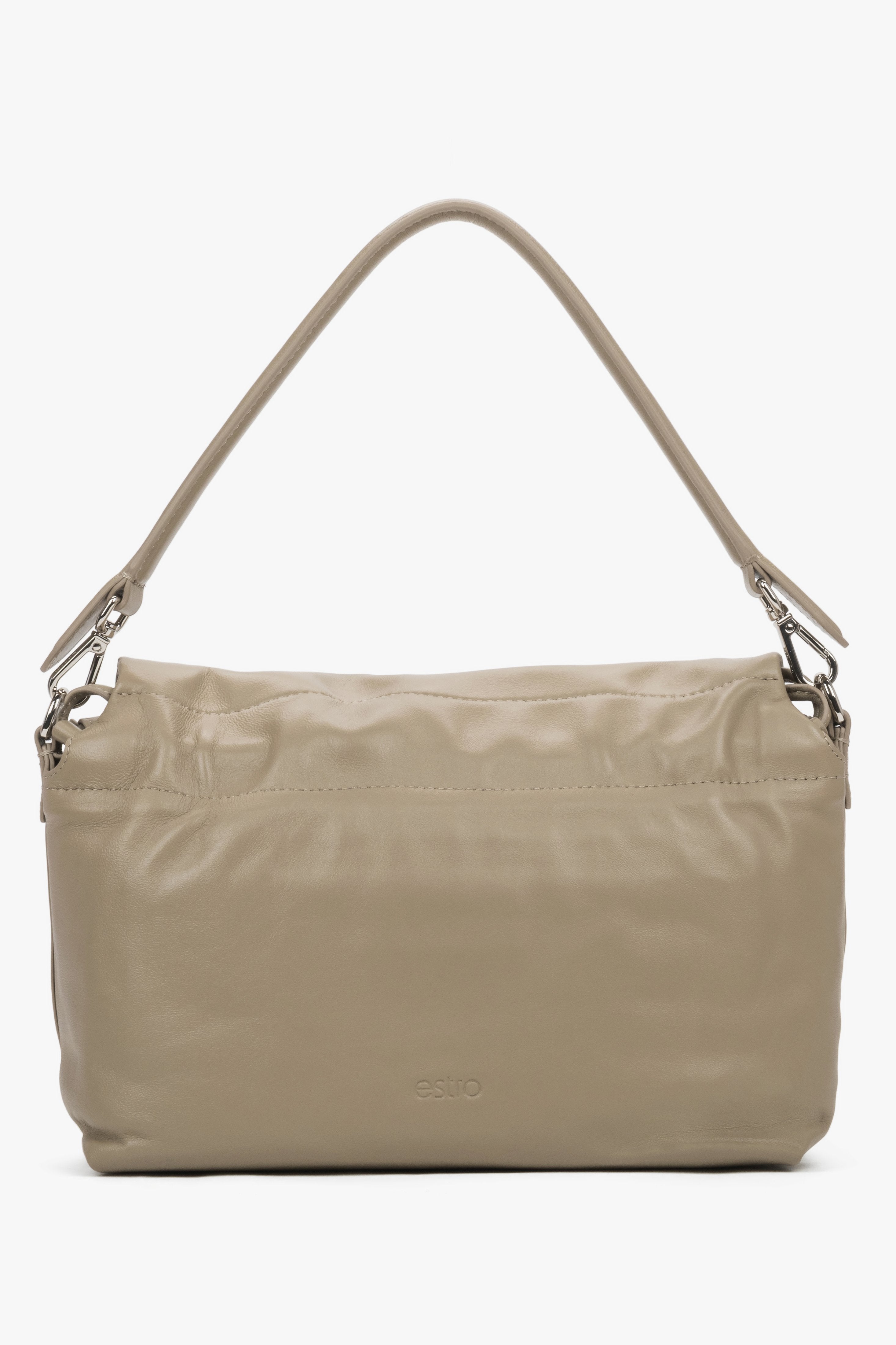 Women's beige genuine leather crossbody bag with magnetic closure Estro.