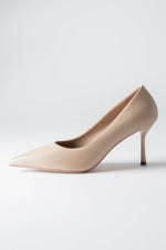 Women's Beige Genuine Leather Pointed Toe Stiletto Pumps Estro ER00120514.
