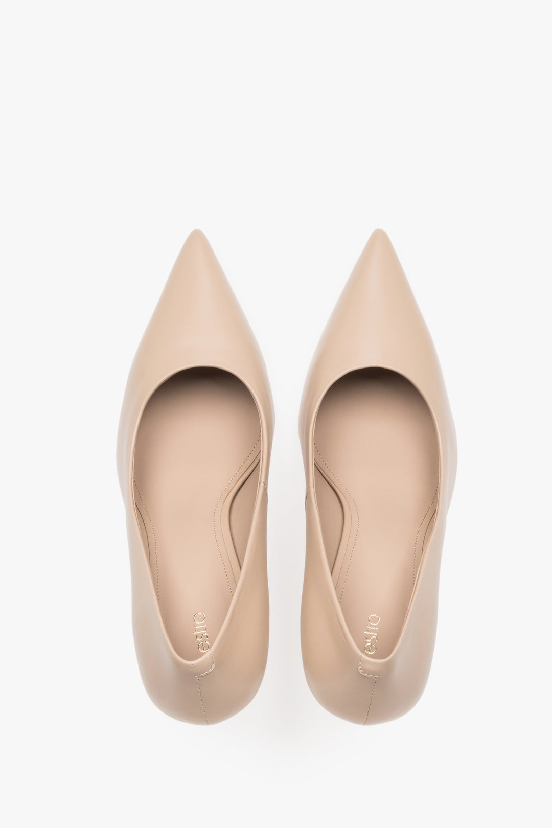 Women's Genuine Leather Stiletto Pumps in Beige with Pointed Toe.