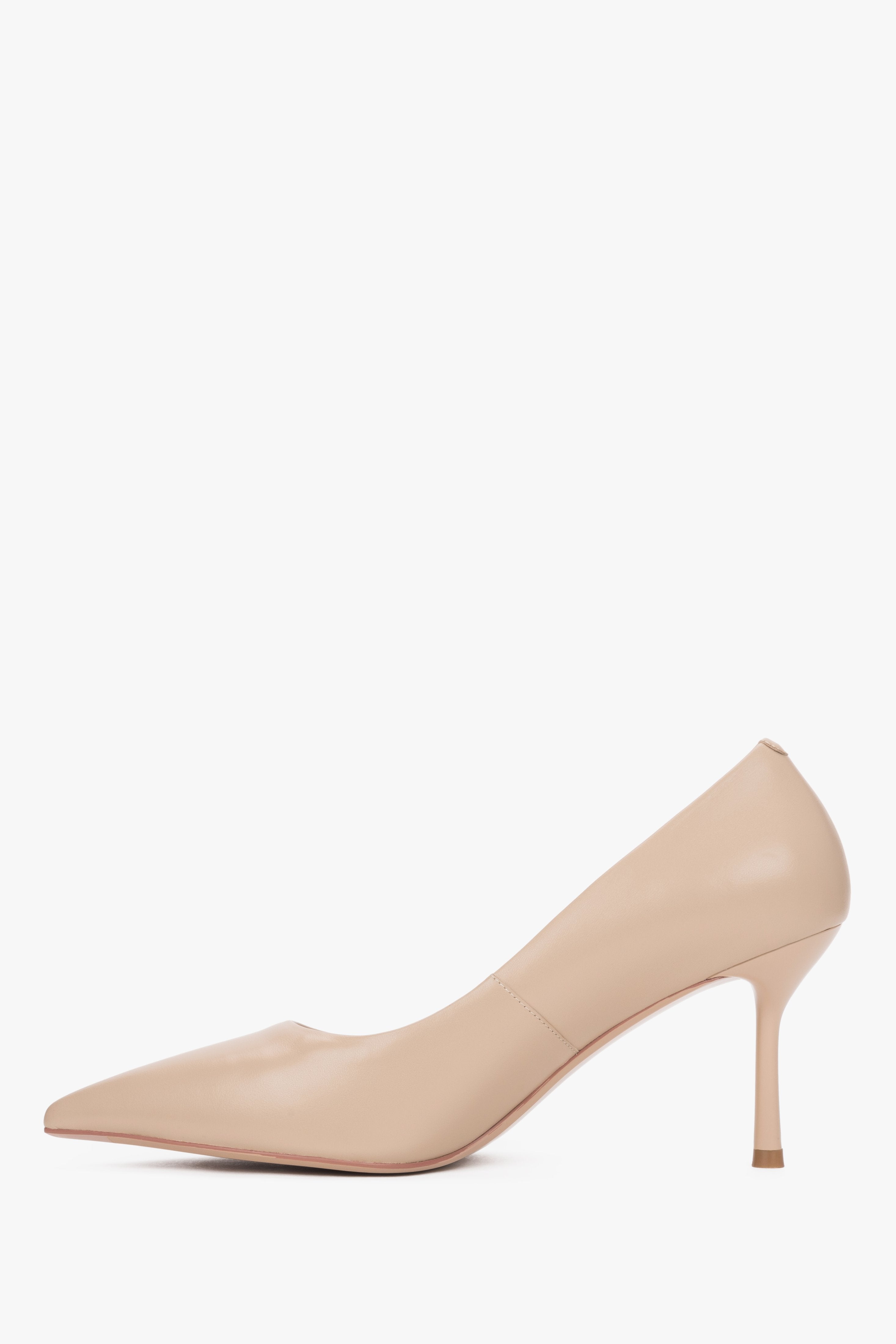 Stylish Beige Women's Genuine Leather Pointed Toe Stiletto Pumps.