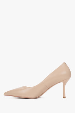 Stylish Beige Women's Genuine Leather Pointed Toe Stiletto Pumps.