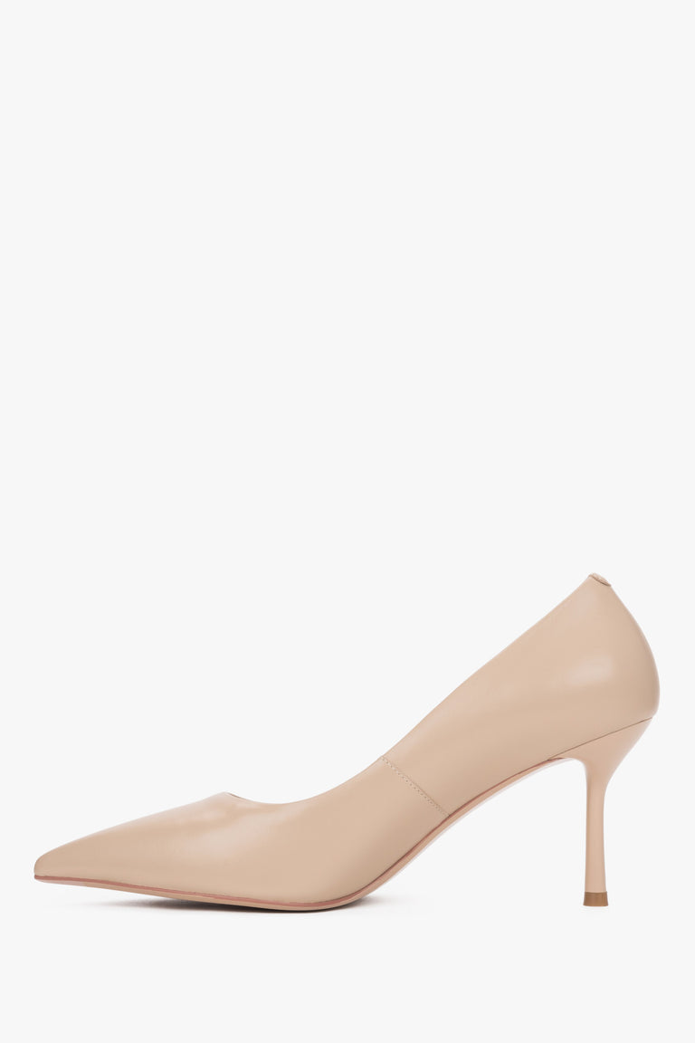 Stylish Beige Women's Genuine Leather Pointed Toe Stiletto Pumps.