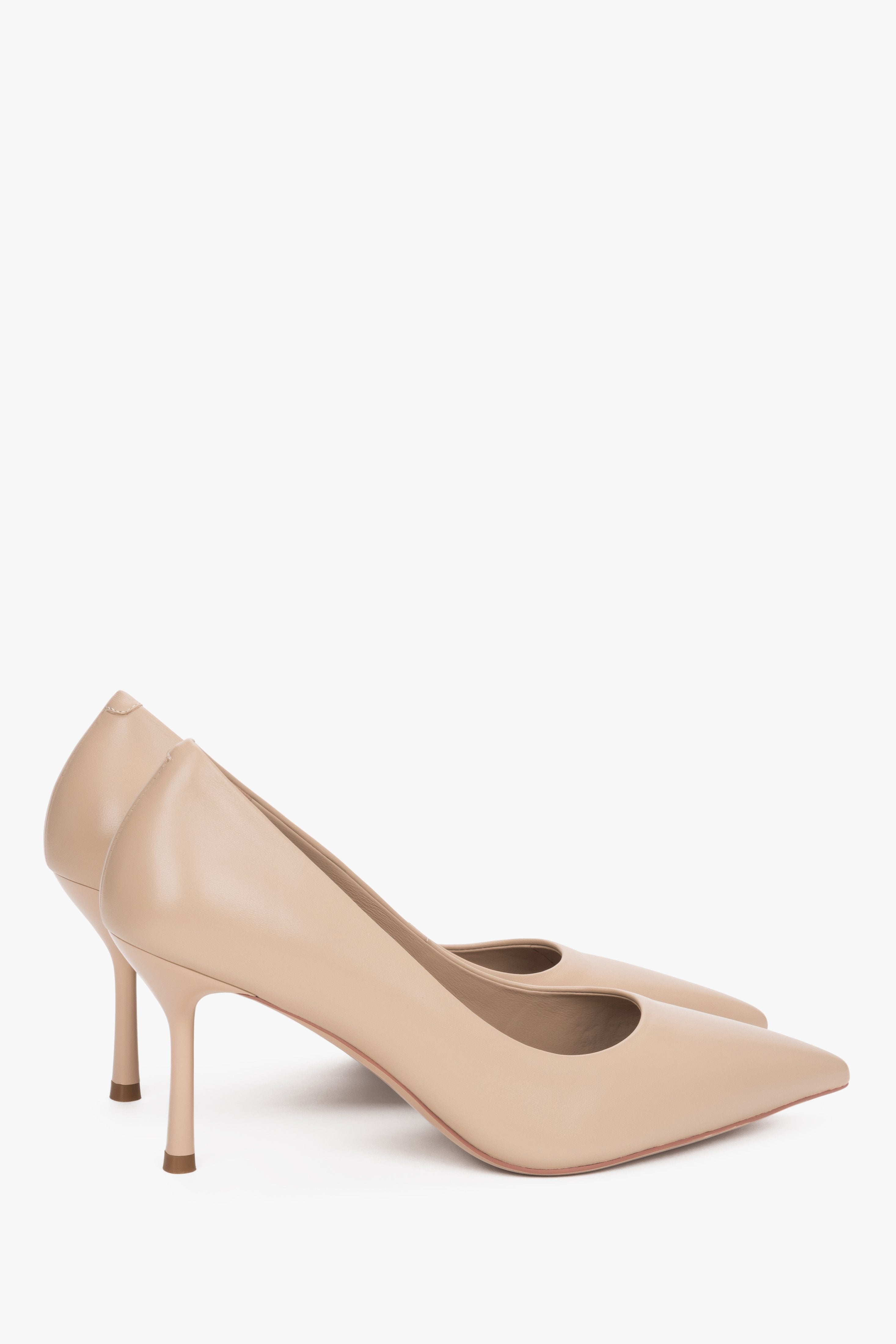 Elegant Beige Women's Genuine Leather Pointed Toe Pumps.