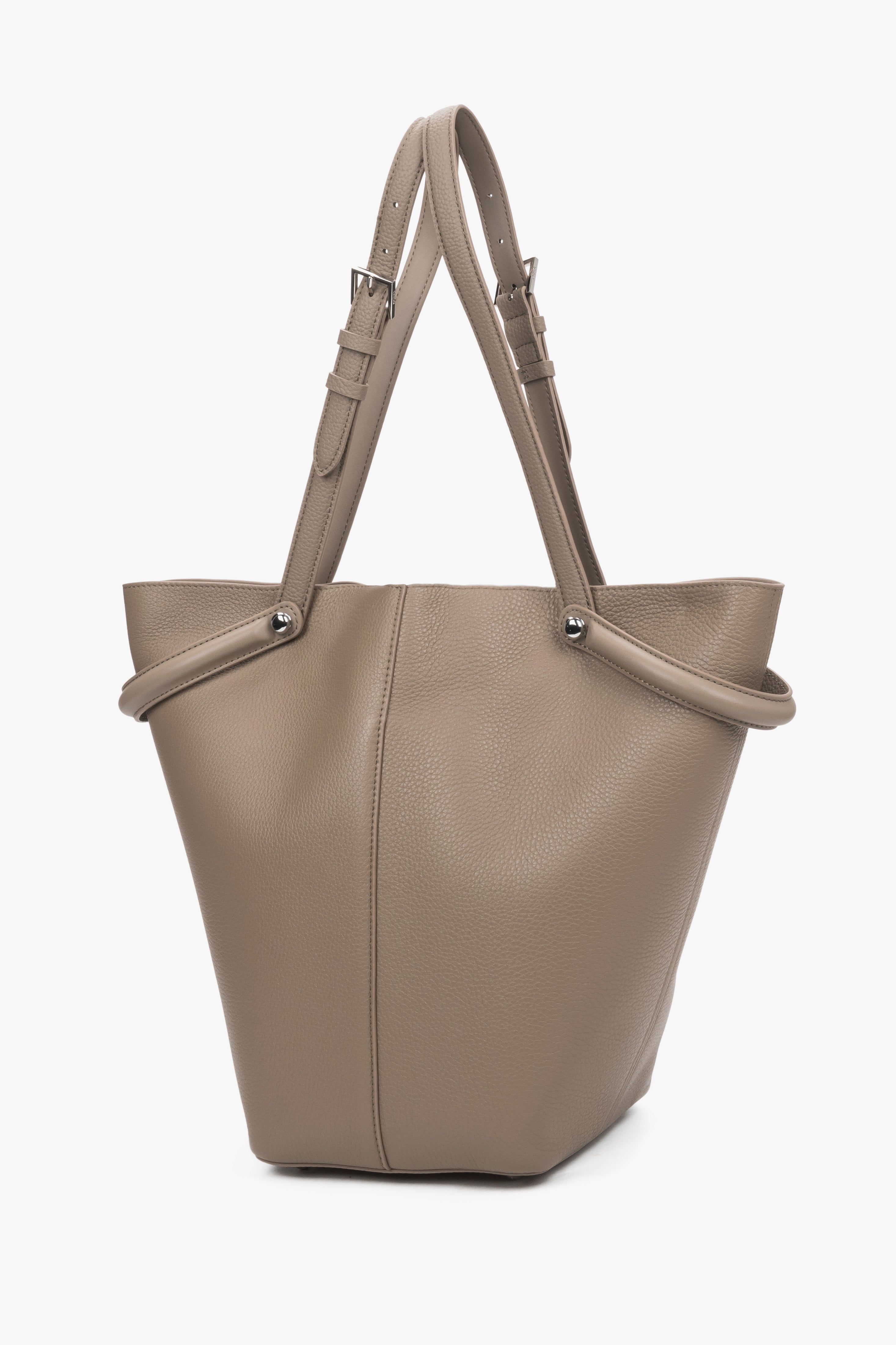 Women's Beige Genuine Leather Tote Bag with Adjustable Handles Estro ER00120124.
