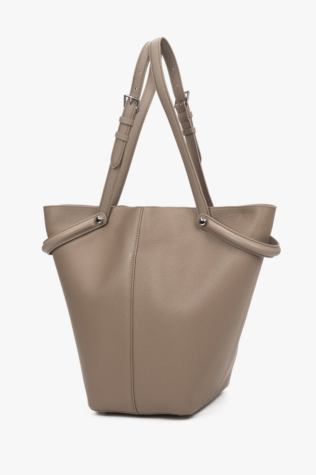 Women's Beige Genuine Leather Tote Bag with Adjustable Handles Estro ER00120124.