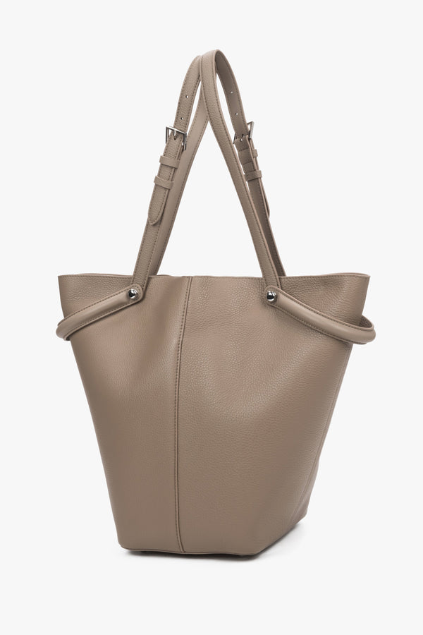 Women's Beige Genuine Leather Tote Bag with Adjustable Handles Estro ER00120124.
