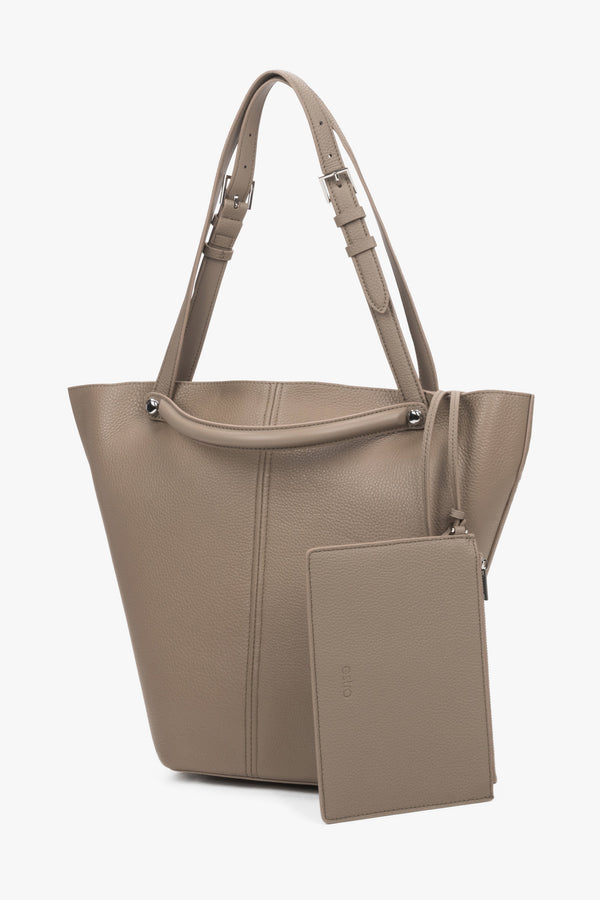 Estro – Women's Beige Genuine Leather Tote Bag With Adjustable Handles ER00120124.