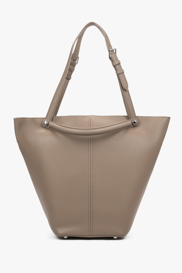 Women's Beige Genuine Leather Tote Bag With Adjustable Handles Estro ER00120124.