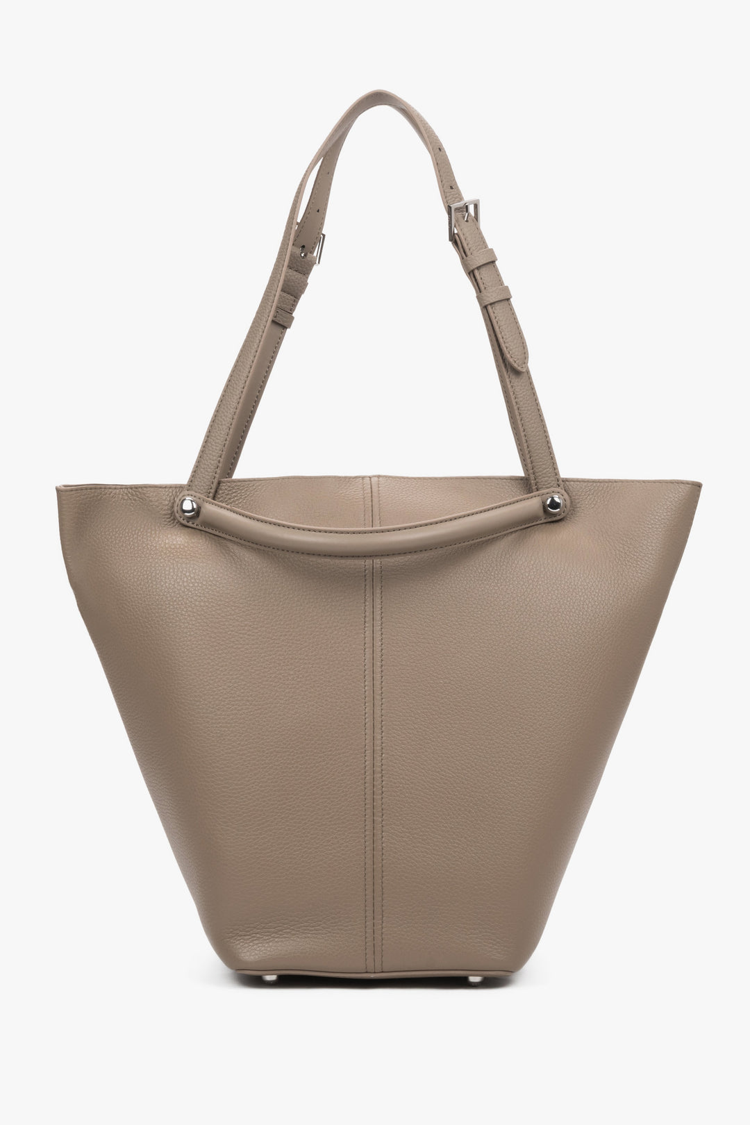 Women's Beige Genuine Leather Tote Bag With Adjustable Handles Estro ER00120124.