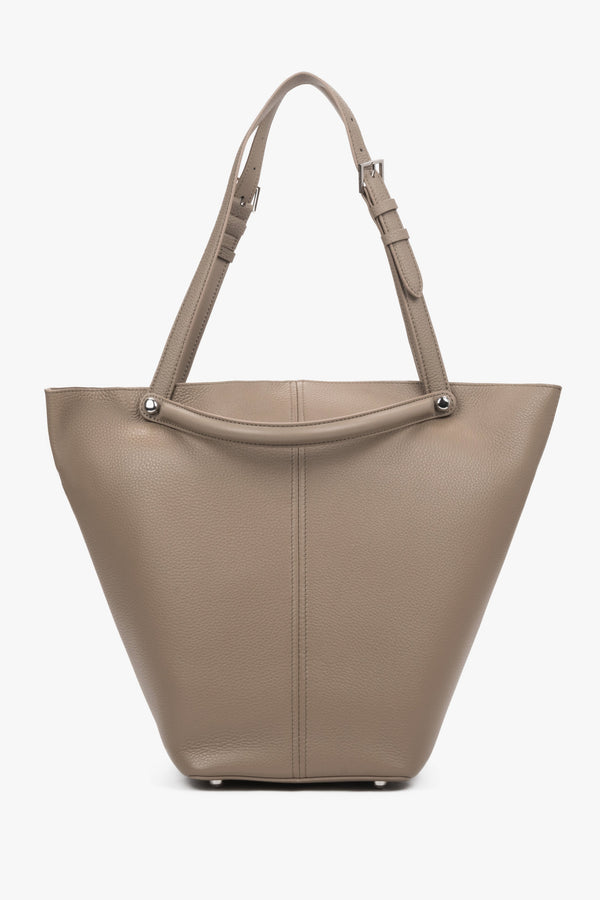 Women's Beige Genuine Leather Tote Bag With Adjustable Handles Estro ER00120124.