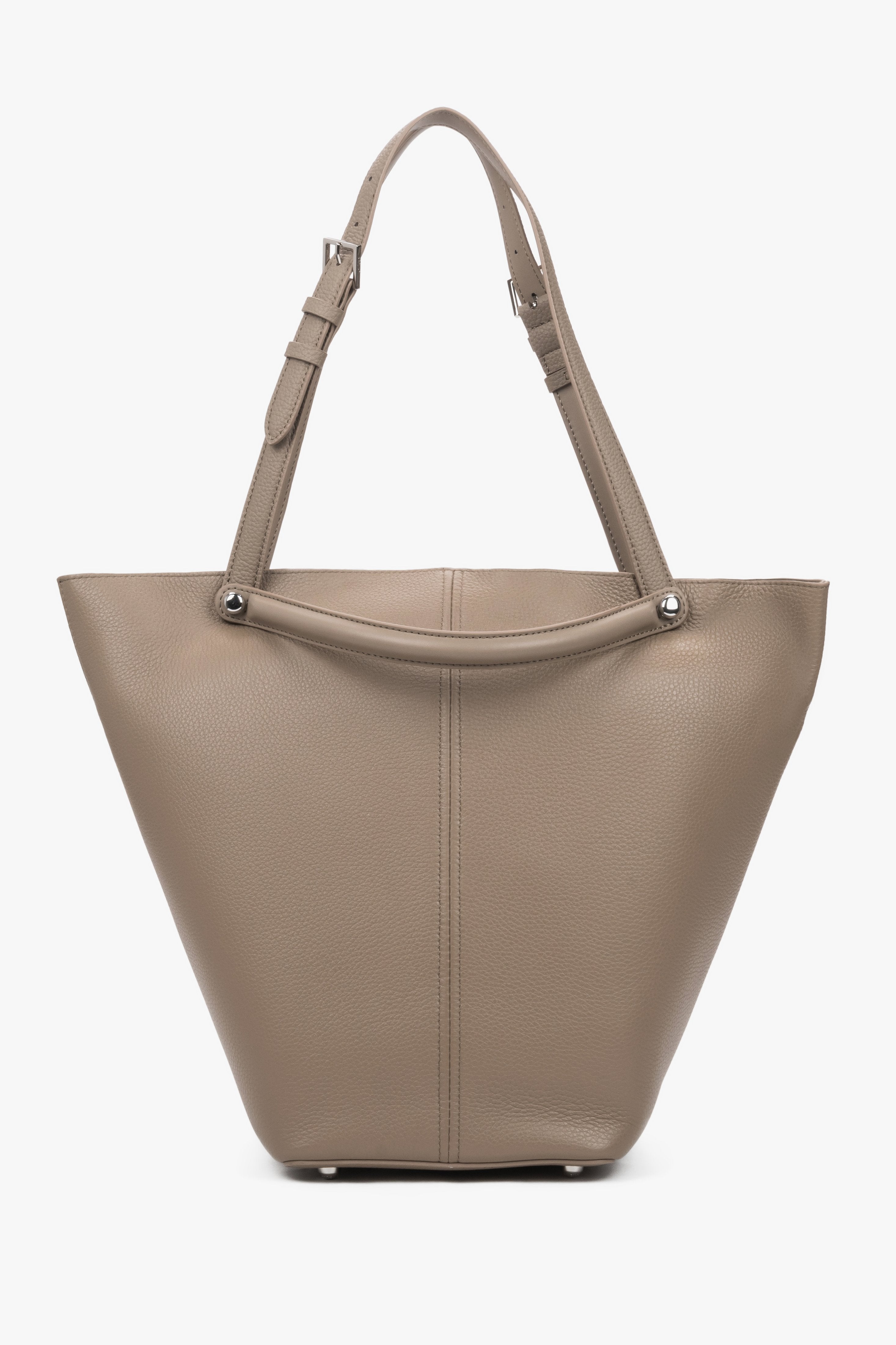 Women's Beige Genuine Leather Tote Bag With Adjustable Handles Estro ER00120124.