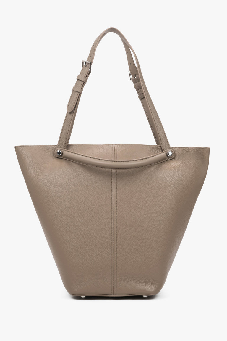 Women's Beige Genuine Leather Tote Bag With Adjustable Handles Estro ER00120124.