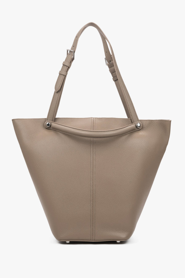 Women's Beige Genuine Leather Tote Bag With Adjustable Handles Estro ER00120124.