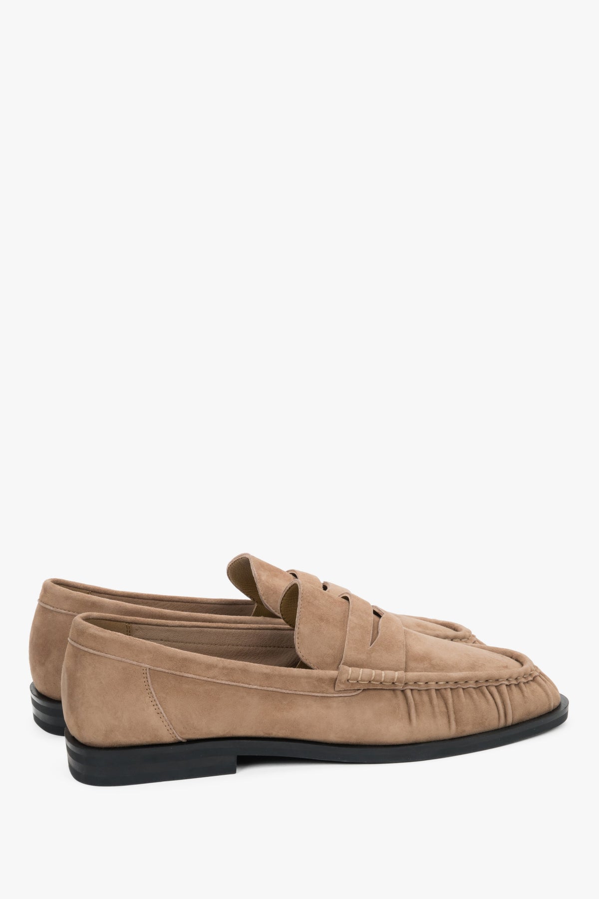 Made of natural velour, women's beige loafers with decorative stitching Estro.