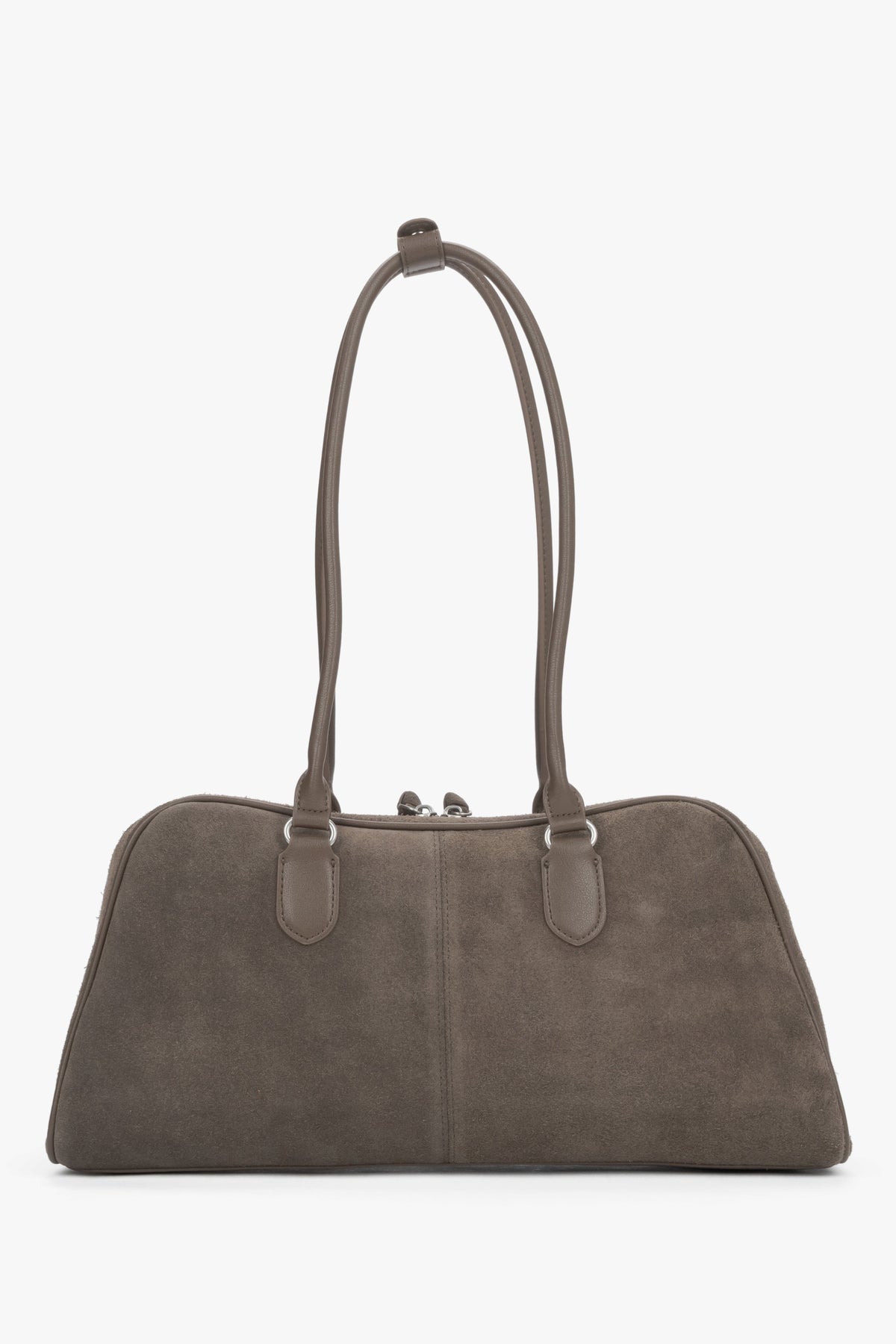 Women's Beige & Grey Velour Shoulder Bag with Long Handles Estro ER00116814