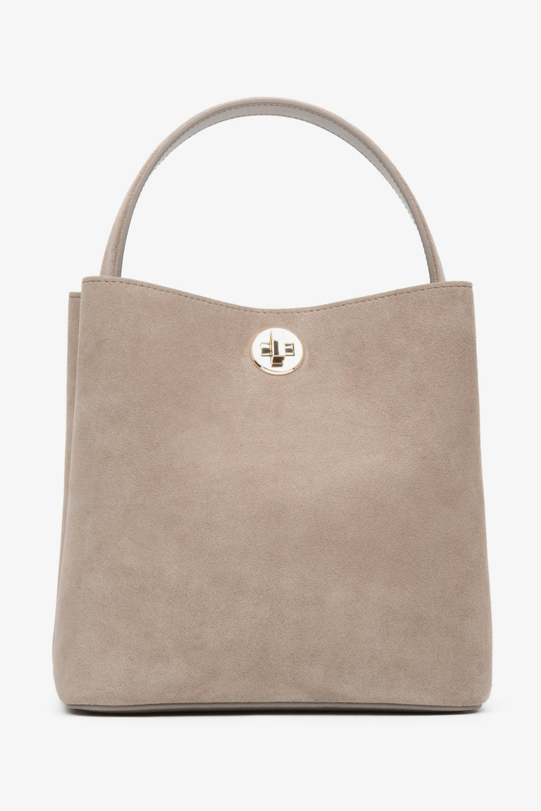 Women's Beige Handbag made of Genuine Velour Estro ER00116873.