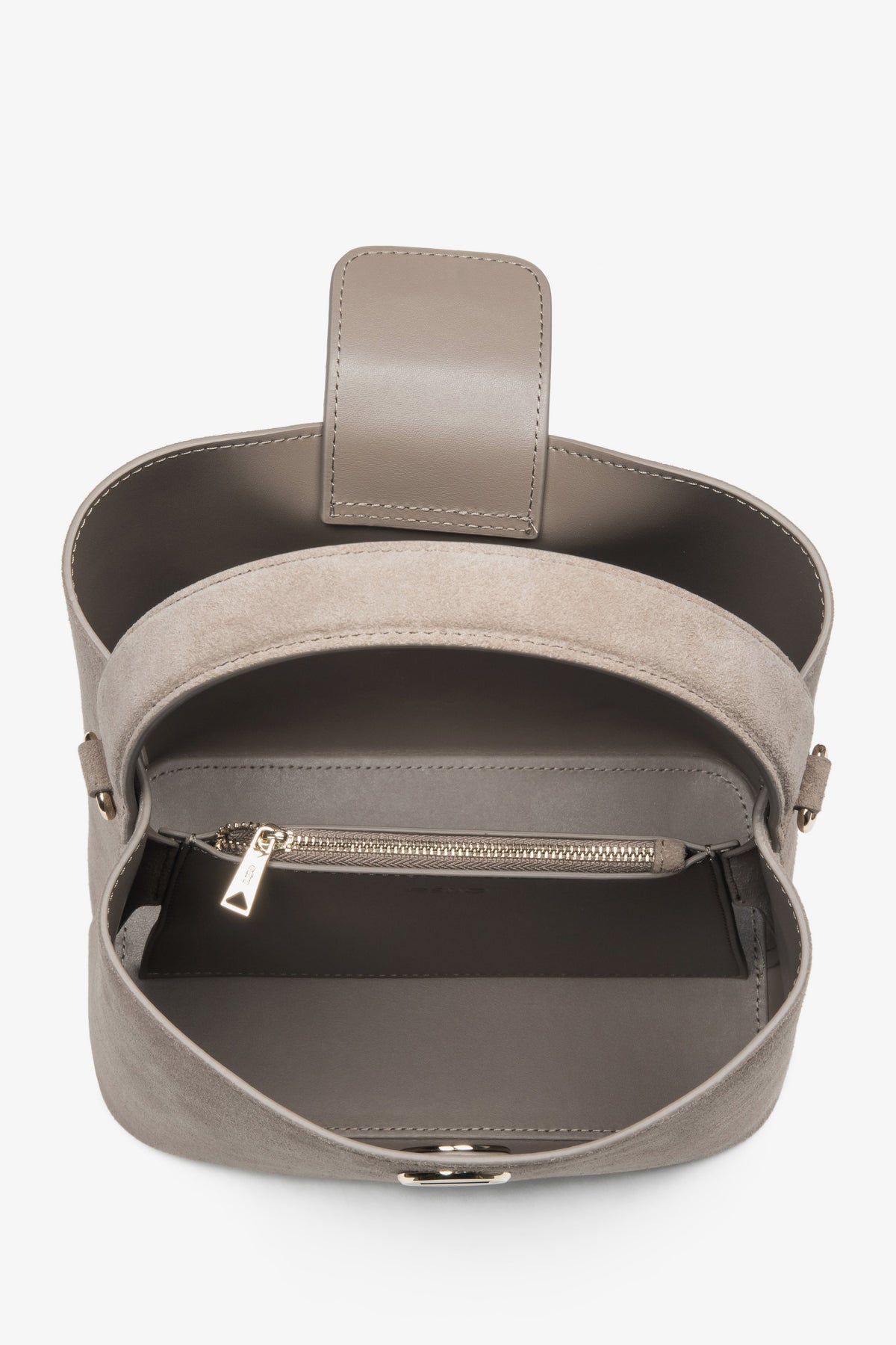 Natural velour women’s beige handheld bag Estro.

