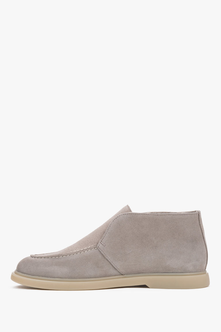 Women's Beige Loafers with Raised Shaft in Italian Velour Leather Estro.