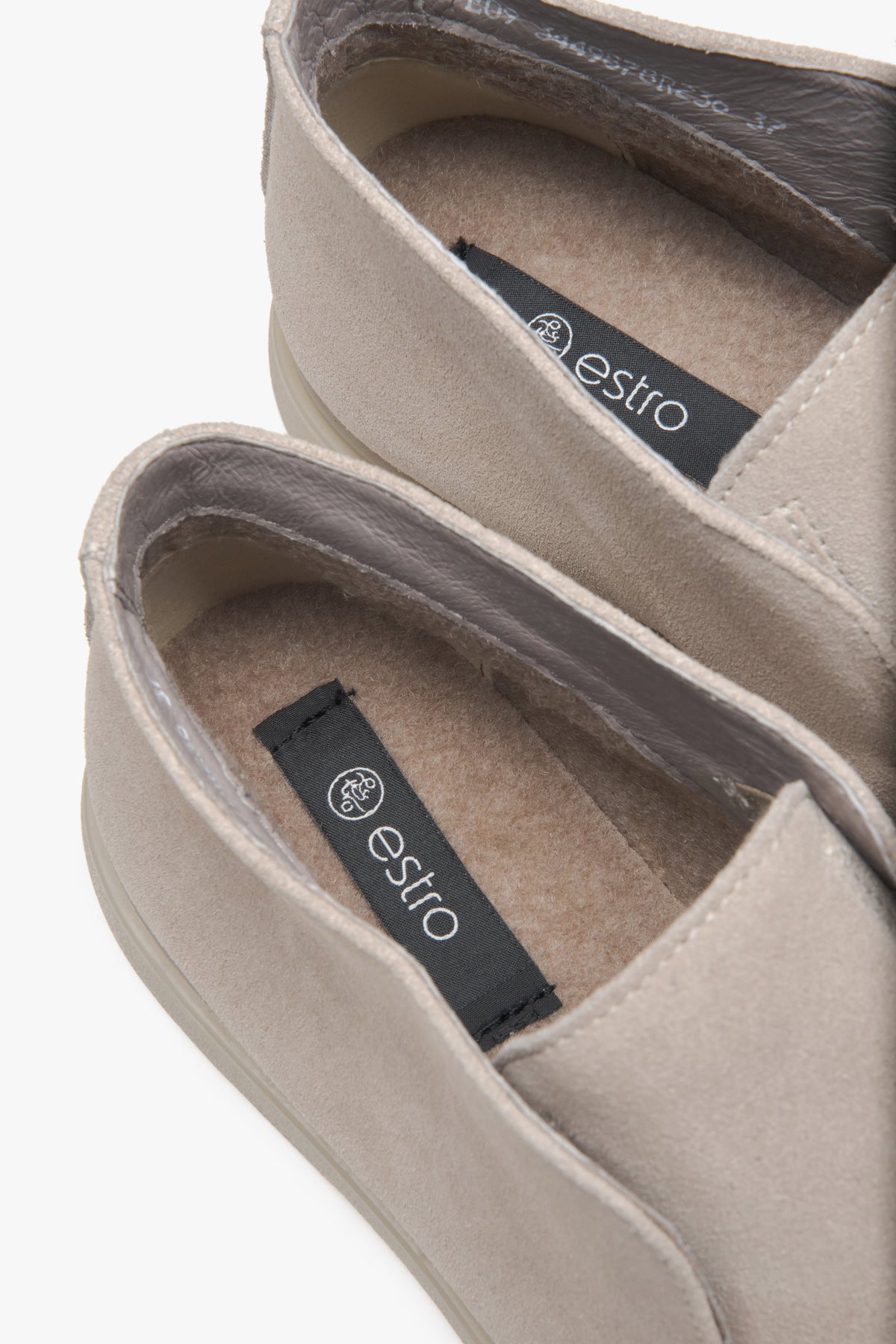 Beige platform loafers for women by Estro, crafted from luxurious genuine Italian suede.