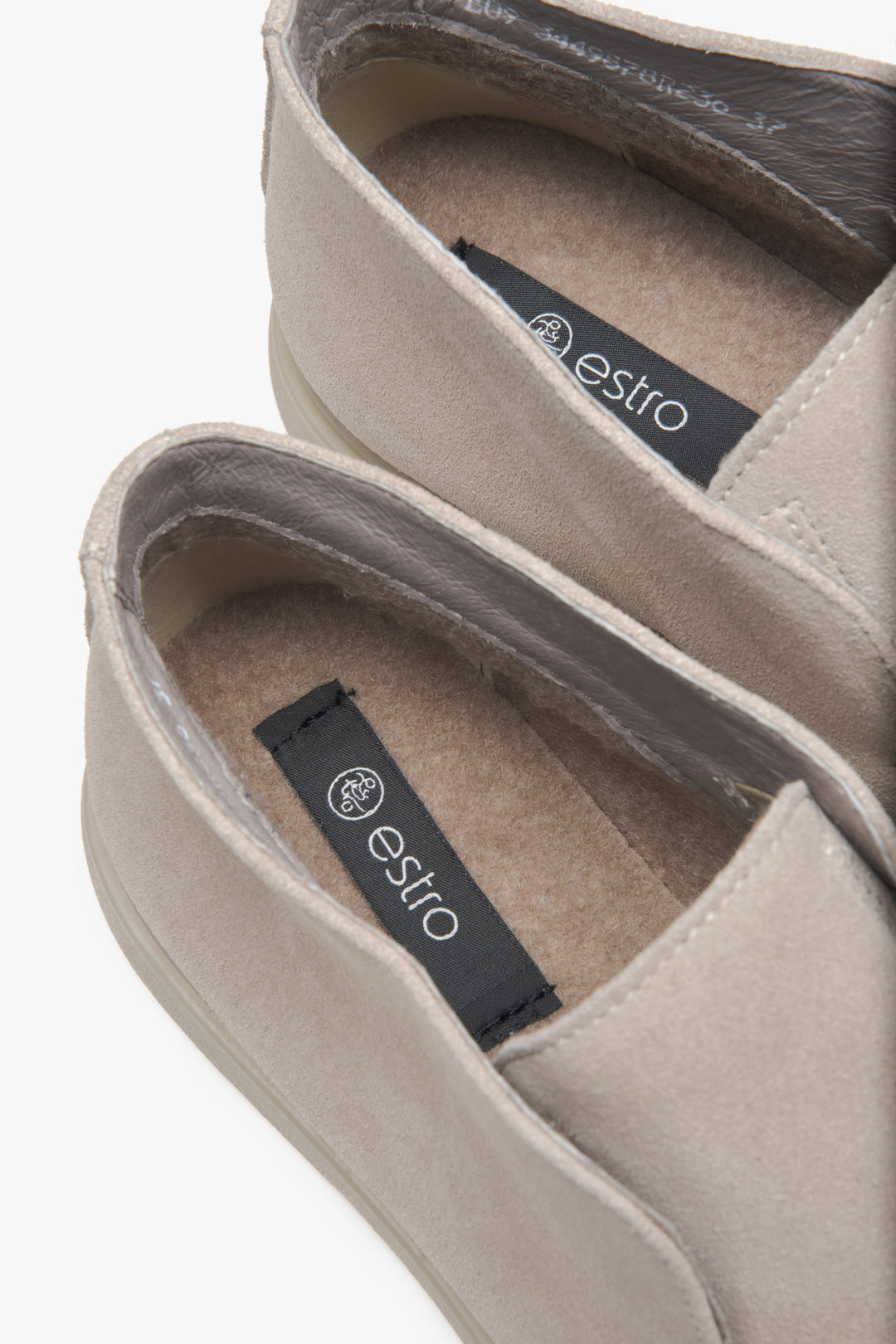 Beige platform loafers for women by Estro, crafted from luxurious genuine Italian suede.