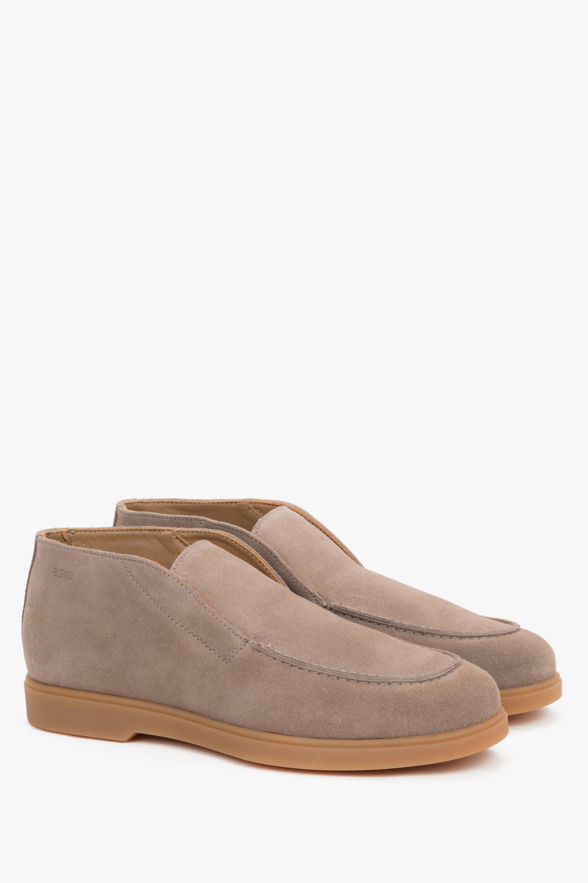 Women's Beige High Ankle Loafers made of Genuine Italian Premium Velour Estro.