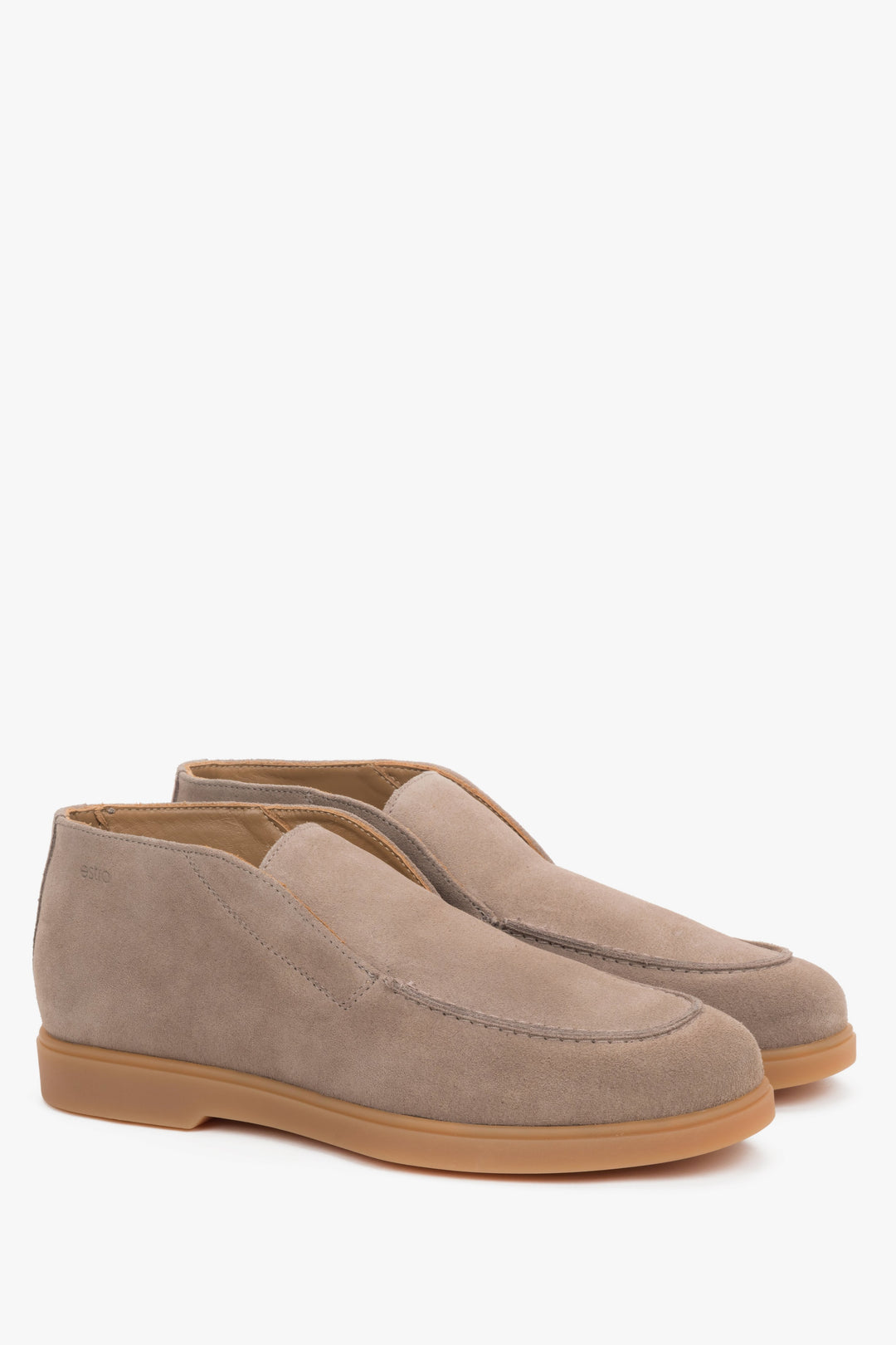 Women's Beige High Ankle Loafers made of Genuine Italian Premium Velour Estro.